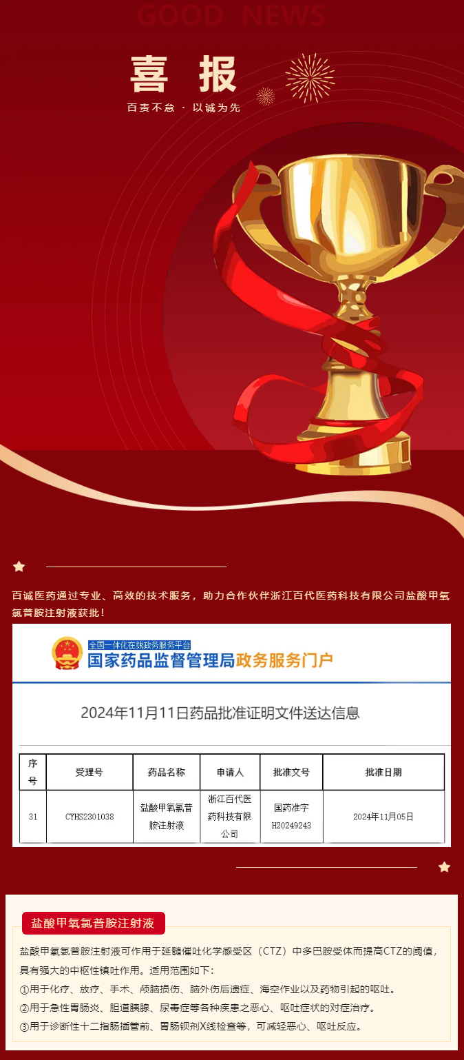 喜報(bào)！百誠(chéng)醫(yī)藥助力合作伙伴鹽酸甲氧氯普胺注射液獲批！.png